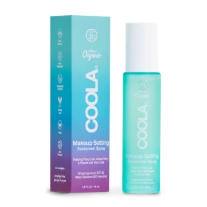 Coola Makeup meltdown and UV exposure have met their match! Introducing the first ever SPF 30 Makeup Setting Spray. A simple spritz of our weightless, matte finish mist protects the sensitive skin of your face while keeping your makeup looking fresh all day.